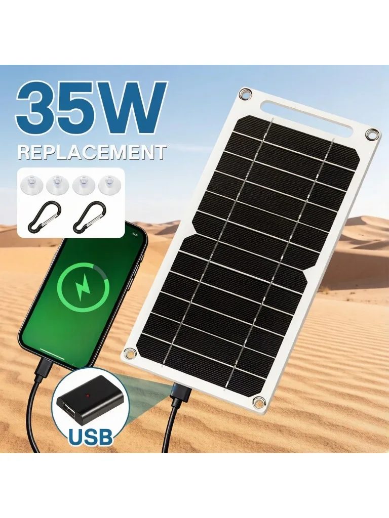 35W Sunpower Tragbares Solarpanel 5V Solarplatte mit USB-Sicherheitsladegerät für Powerbank, Handy, Outdoor, Camping, Zuhause, Wohnmobil