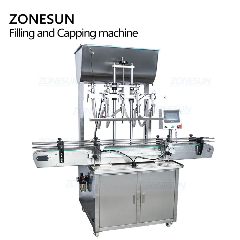 ZONESUN pneumatique jus désinfectant huile automatique miel plastique bouteille ronde liquide vis remplissage Machine de capsulage