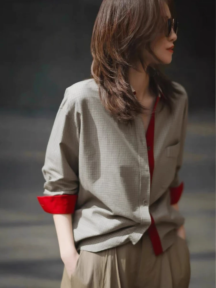 

Уникальная женская винтажная блузка с длинным рукавом, V-образным вырезом, свободного кроя, в стиле колор-блок, в китайском традиционном стиле