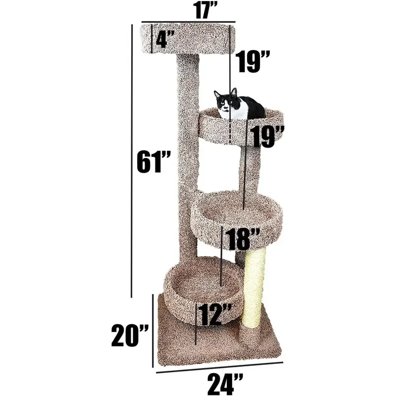 Rustic Romance Large Cat Stairway Neutral Color Solid Wood Cat Playground Modern Multi-Level Cat Tree Tower for Indoor Cats