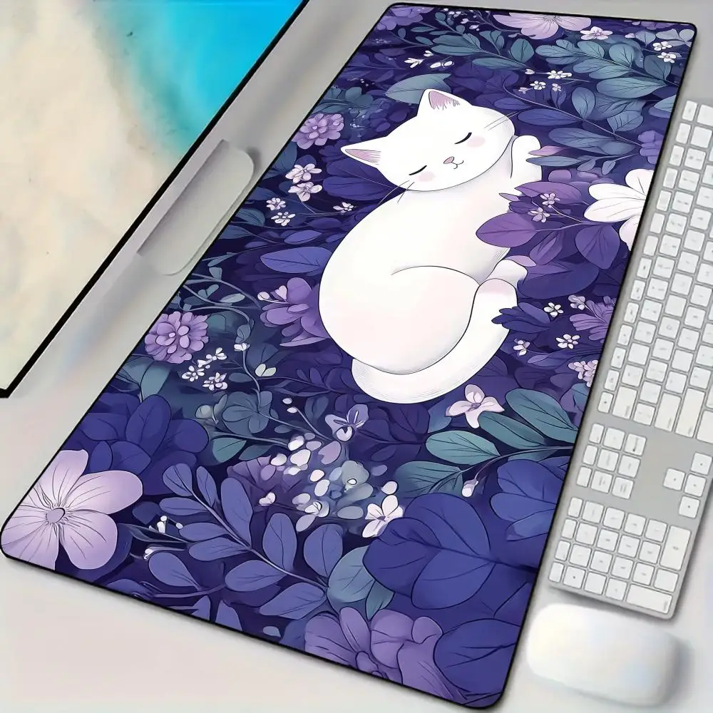 

Романтический коврик для мыши с цветочным и белым кошачьим узором, нескользящий офисный коврик для мыши, аксессуары для ПК, игровые коврики, tapis souris