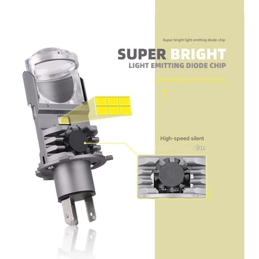 H4 Bi-LED Projector Headlight with Halo Ring Plug and Play Fish Eye Lens Retrofit Dual Beam Car Motorcycle  H4 LED Front Lamp