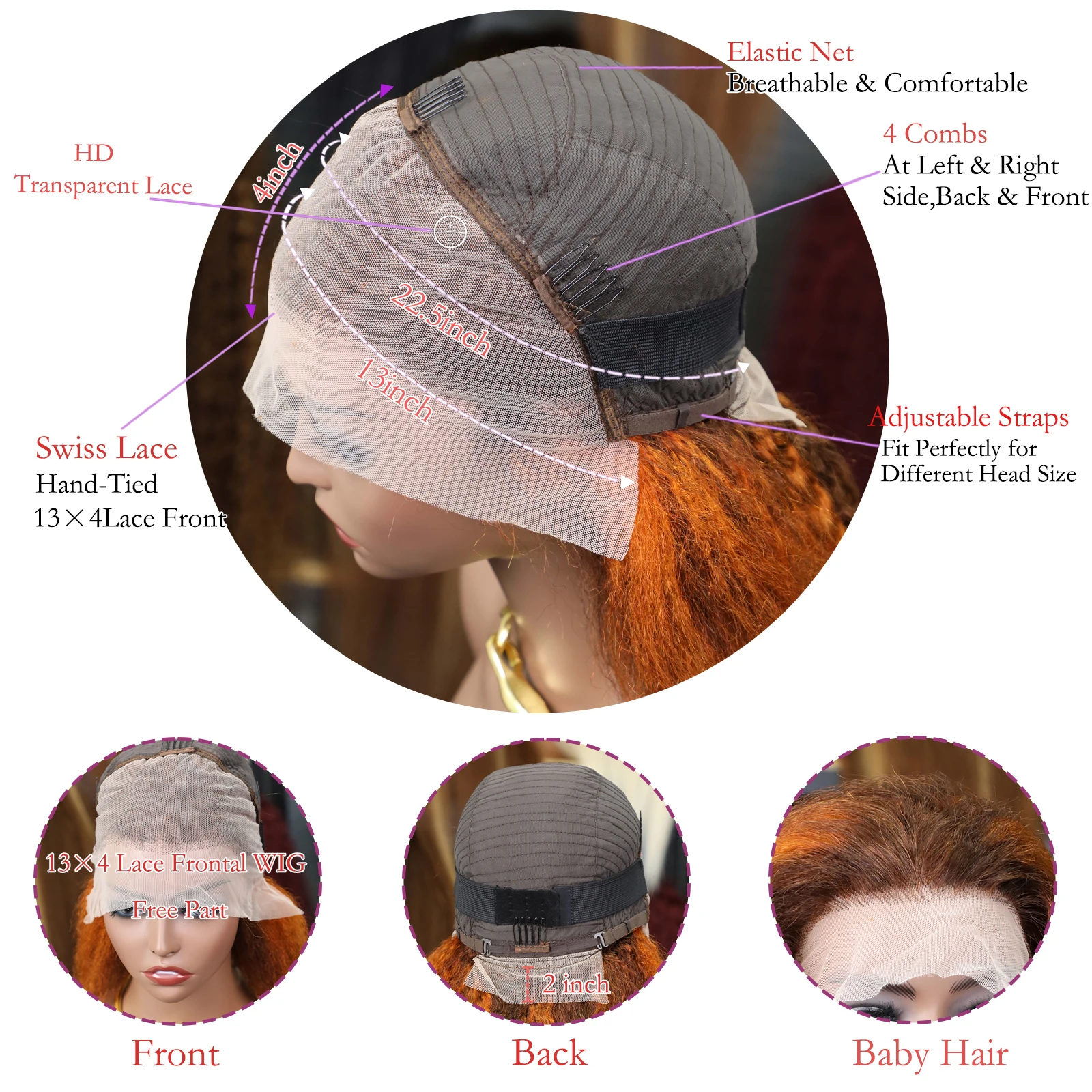 縮毛矯正ストレート4/350ハイライトショートボブウィッグ人毛13x4レースブラウンジンジャー人毛ウィッグ200密度カラーレースフロントウィッグ