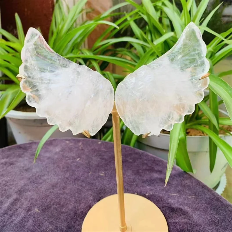 

Natural polished crystal carved clear quartz angel statue wings for home decoration