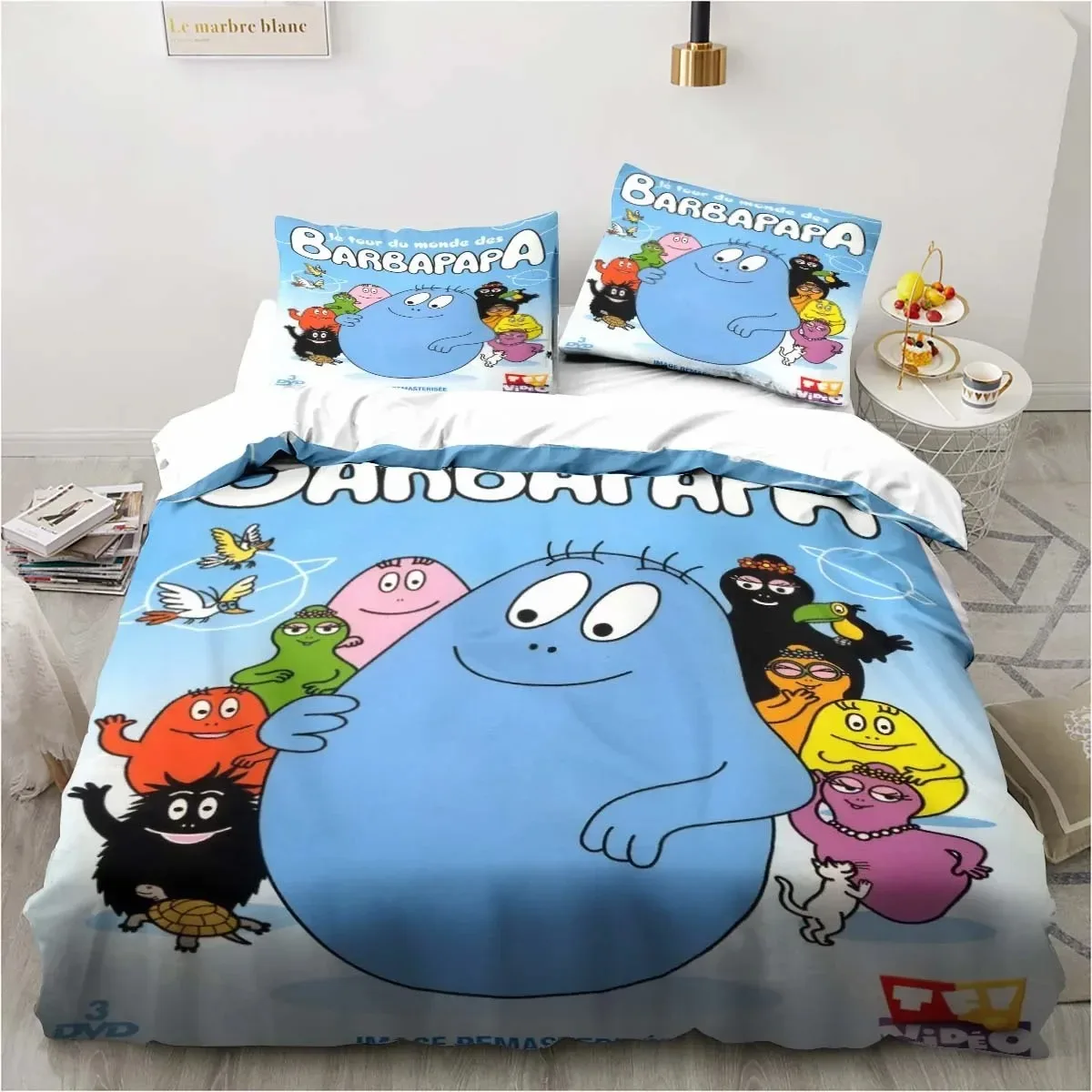 Cute Cartoon Les Barbapapa Bedding Set Soft Duvet Cover Adult Kids Bedroom Single Double King Size Bed Duvet Cover Pillow Case