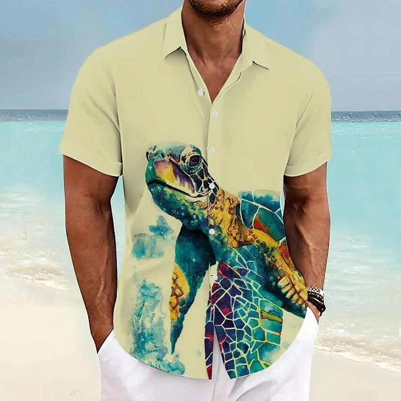 Fashion Sea Turtles Graphic Hawaiian Shirts Summer Trend Short Sleeve 3D Marine Life Printed Beach Shirt Casual Oversized Blouse