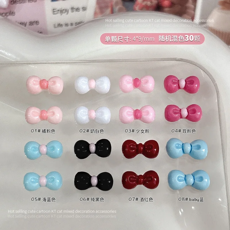 30PCS 3D Candy Colorful Lovely Sweet Bow Tie Resin Nail Art Rhinestones Decorations Manicure Pure Color Ornaments Accessories