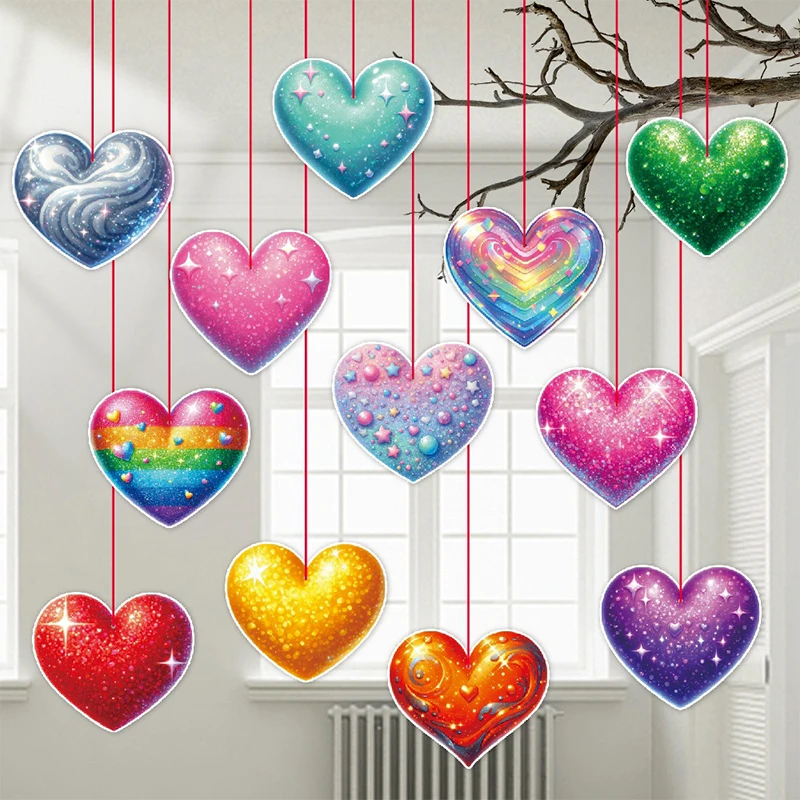 Household Valentine's Day Hanging Swirls Set 12 Pcs Double-Sided Heart Spiral Pendant Ceiling Decor For Home Party Garden Yard