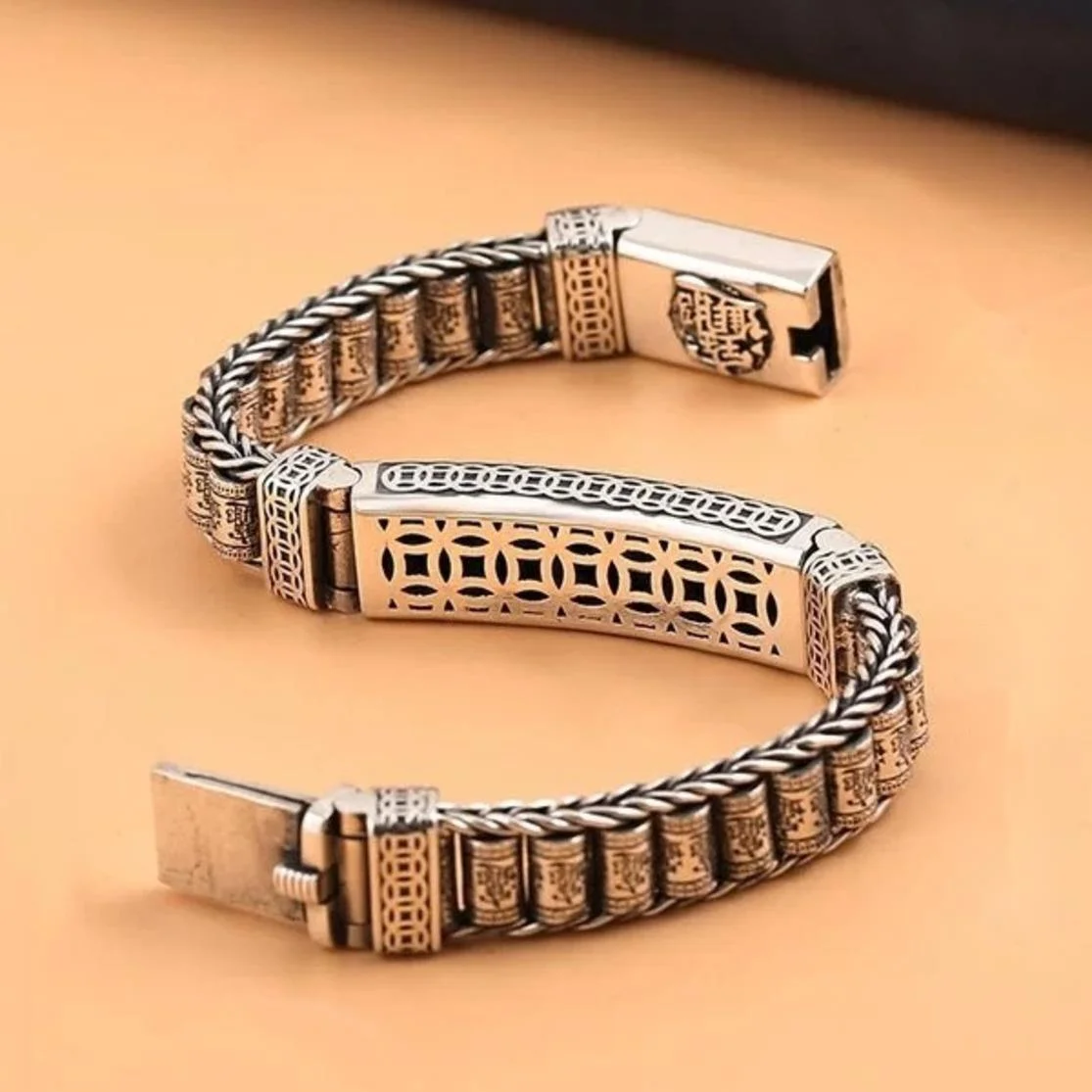 Buddhism Pixiu Feng Shui Bracelet Mantra Amulet Pussy Attracting Wealth Health Letters For Men Rotate Charms Bracelets Gifts