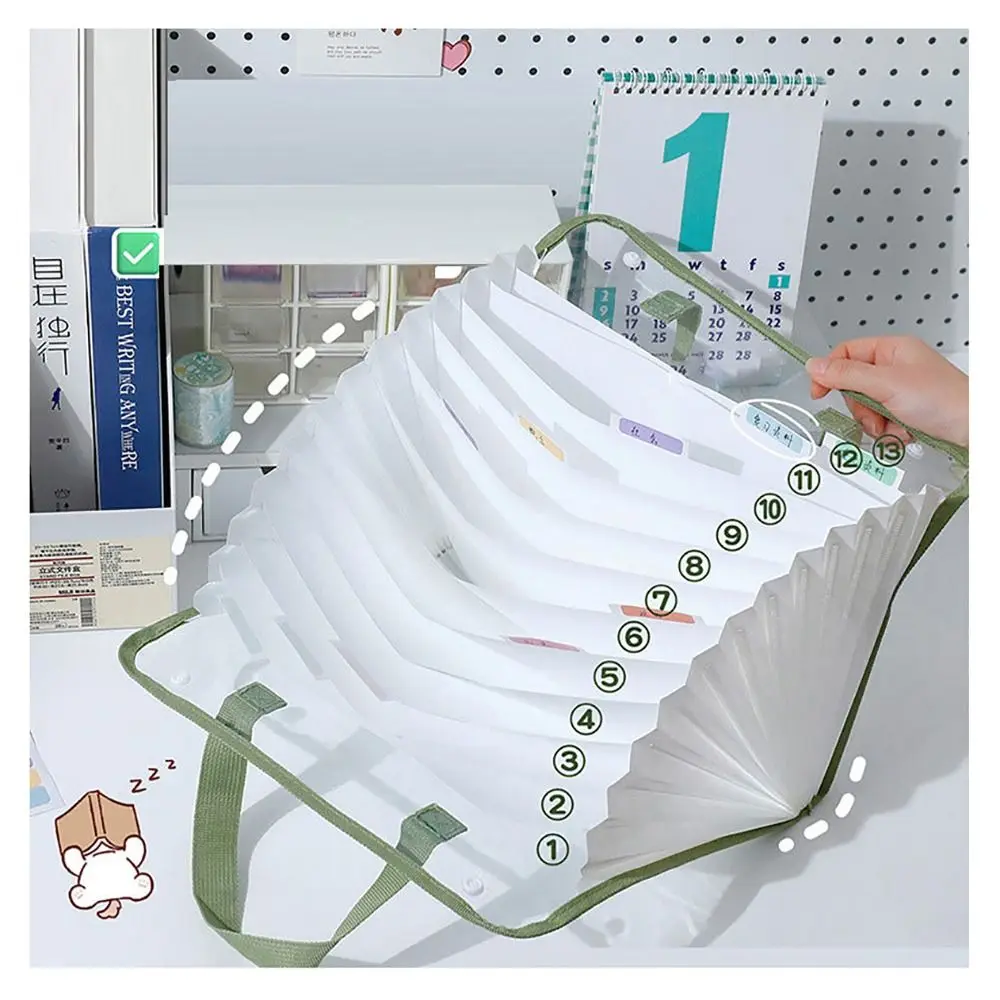 Pasta de arquivo à prova d'água para documento Pasta de arquivo, Armazenamento de papel de teste, 13 bolsos, Flip Design, A4, 1pc