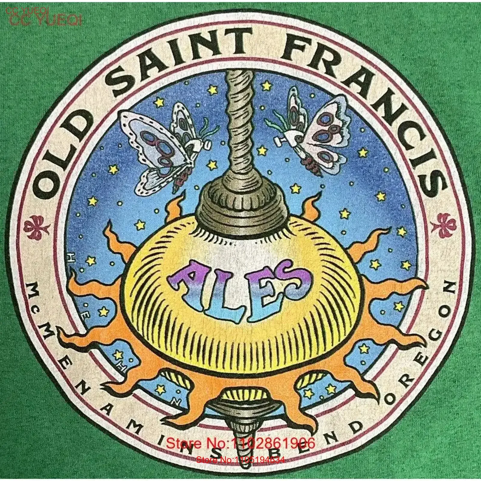 تي شيرت McMenamins للرجال باللون الأخضر المتوسط 4109 عتيق مغسول أوم قابل للتنفس ناعم للجنسين ملابس خروج مريحة قليلاً وأنيقة