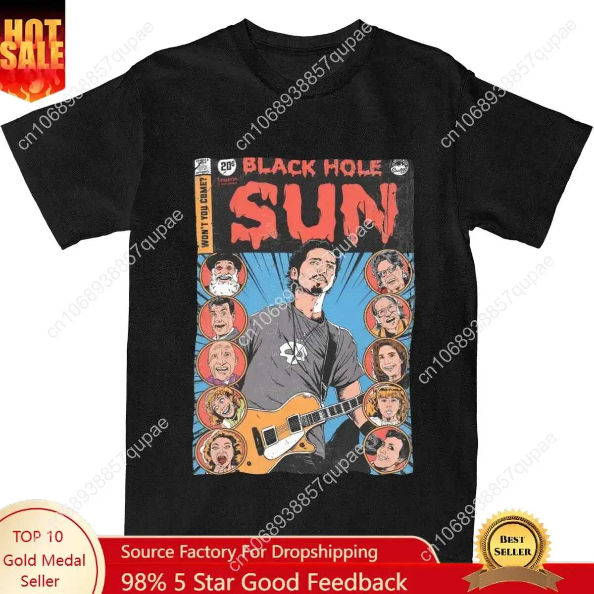 

Unique Black Hole Sun Soundgarden T Shirt Men Women's Pure Cotton Tees Shirt Gift Idea Clothing