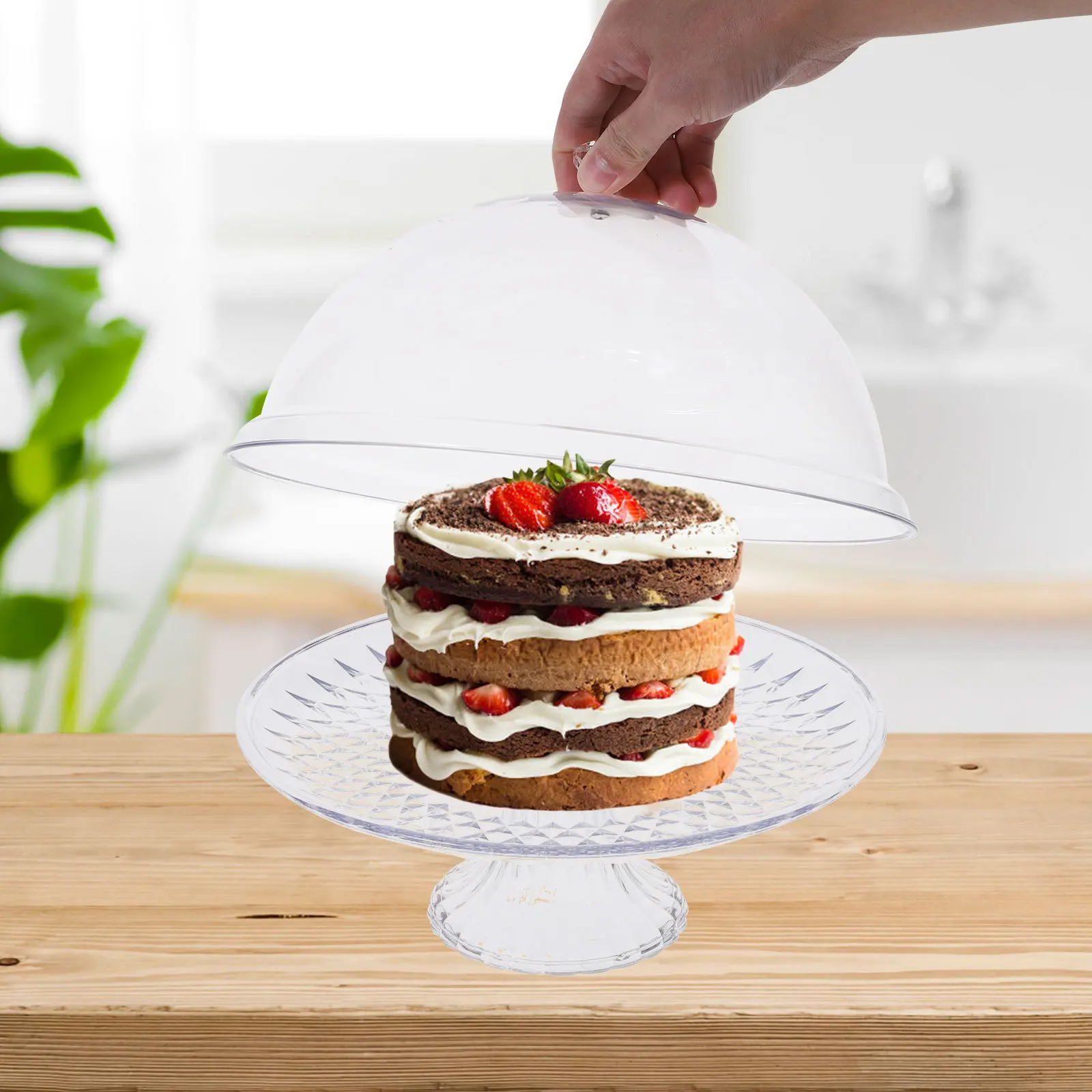 

1 Set Cake Holder With Lid Handle Transparent Storage Container For Fresh Keeping Multi-Function Dessert Plate Household Cake