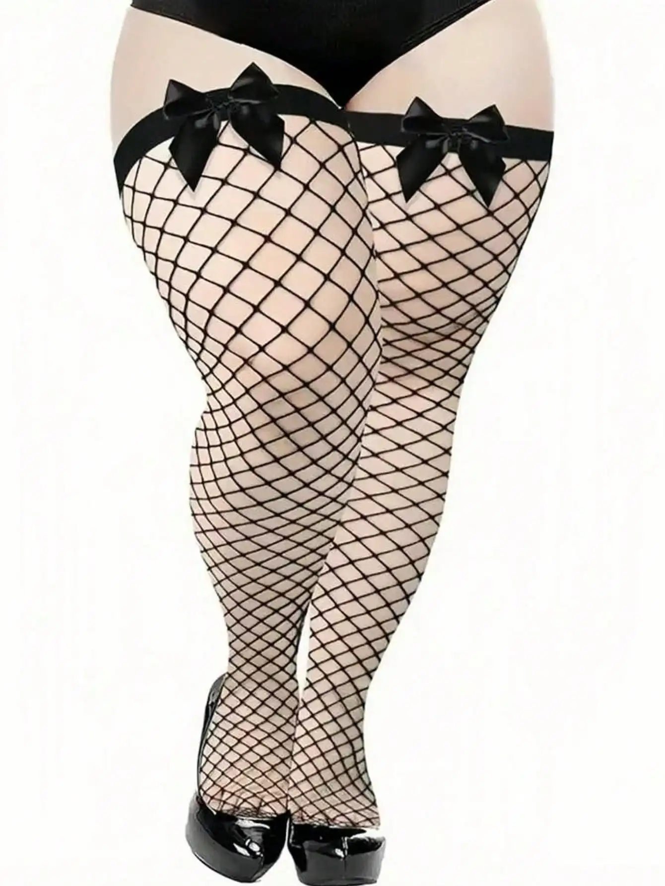 

Женские чулки-ботфорты больших размеров из черной сетки с бантом, сексуальные и модные