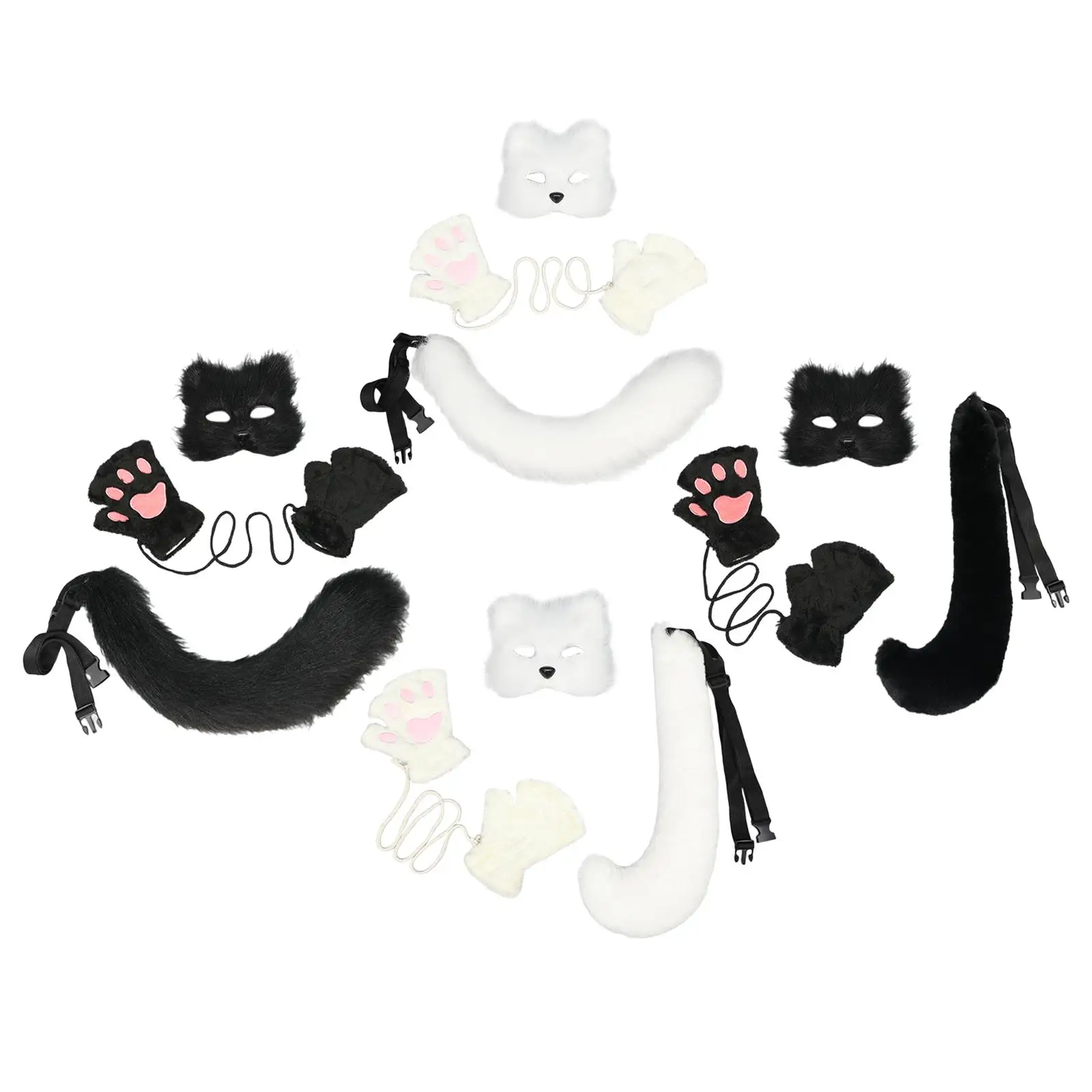 

Therian Mask and Tail Set Cat Mask Animal Tail Gloves Set Plush Mask for Festival Stage Performance Carnival Birthday Night Club
