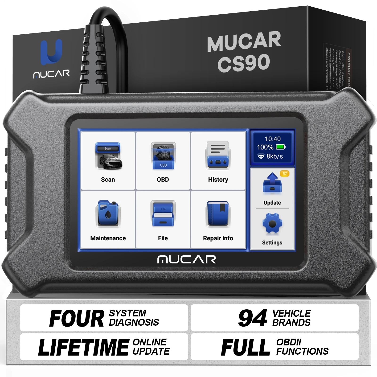 CS90 OBD2 Scanner 28 Resets Services Engine system diagnostic lifetime free update touch screen obd2 scanner