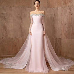 Exquisite Tulle Boat Neck Customized Evening Dress Elegant Long Sleeves Wedding Dresses Delicate Beading Appliques Bridal Gowns