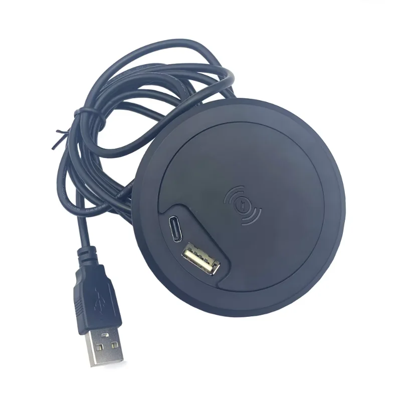 High Quality Black Round Wireless Charging Desk Wireless Headphone Wireless Charging Embedded 10w Desktop Grommet Power