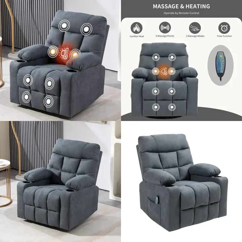 for  Ergonomic Ultra Filled Breathable Fabric Remote Recliner with Side Pockets and 2 Cup Holders