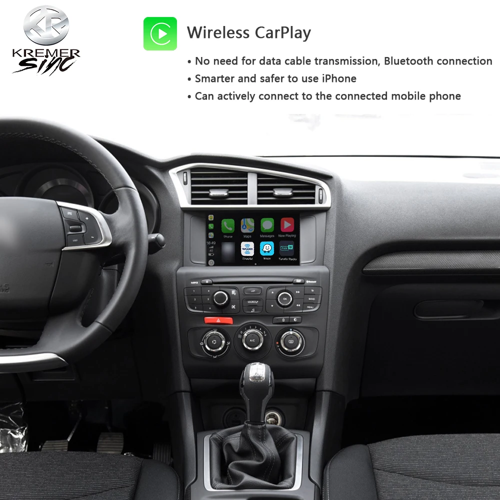 Wireless CarPlay AndroidAuto Retrofit Box for Citroen kSmart auto Wireless CarPlay for Citroen C4L 13-16 model