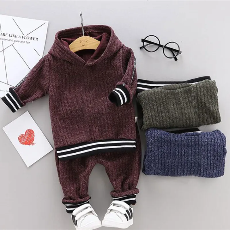 

PatPat 2-piece Toddler Girl/Boy Striped Knit Hoodie and Elasticized Pants Set