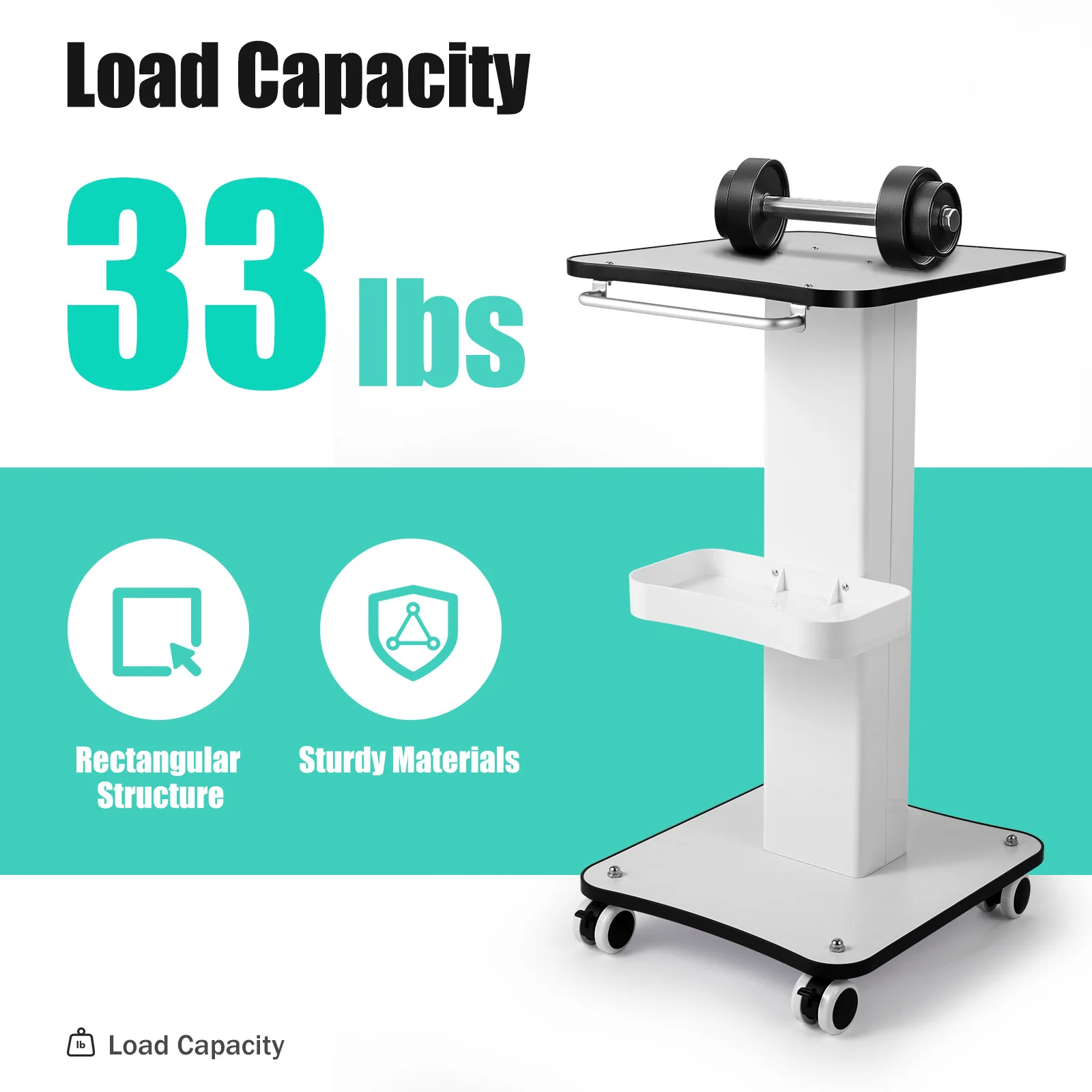 

White Beauty Salon Trolley Cart Wood Metal Baking Painting 4 Universal Wheels 2 Brakes 40kg Capacity Floor Standing