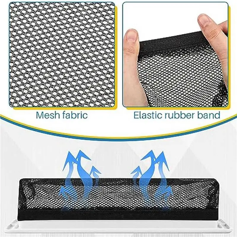 DT39 Floor Register Cover Trap Vent Screen Mesh Filter for Home Air-Vent 4x10 Inch 24Pcs Black Elastic Band
