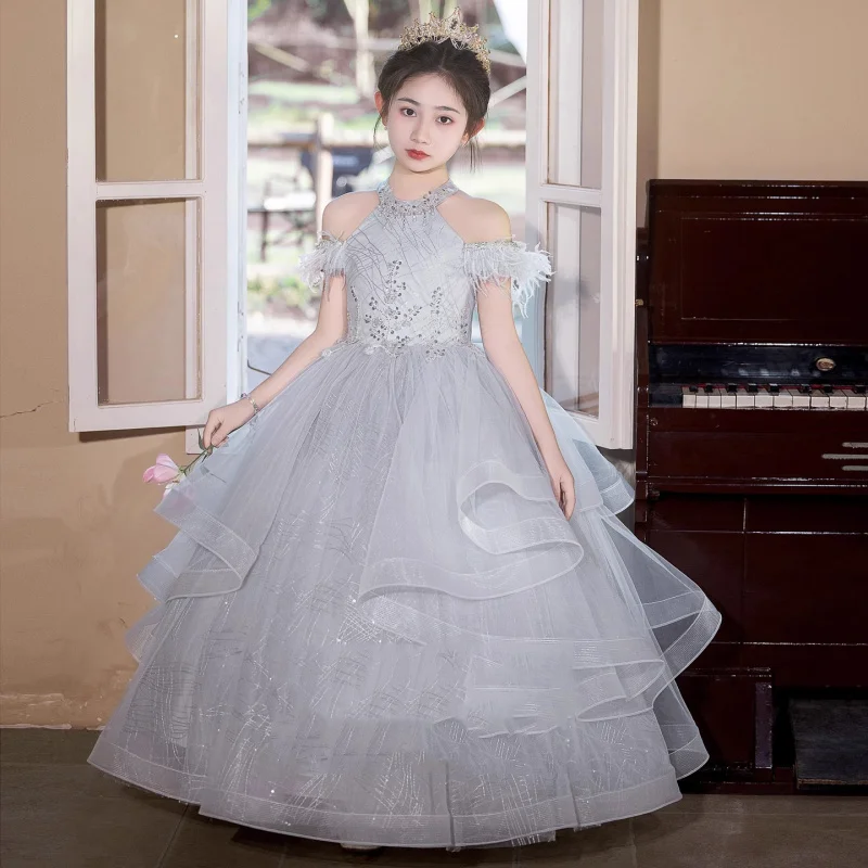 

Детское платье для девочек, элитное легкое роскошное нишевое платье принцессы, костюм для выступлений на фортепиано для девочек