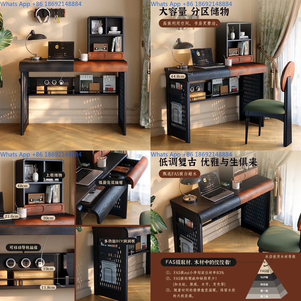 

Solid Wood Desk French Vintage Style for Small Bedroom Office Writing Desk Ash Wood Design