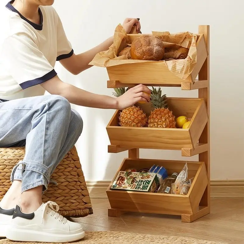 

YFY solid wood storage kitchen multi-grid vegetable display rack living room display rack durable wooden sundries dining room