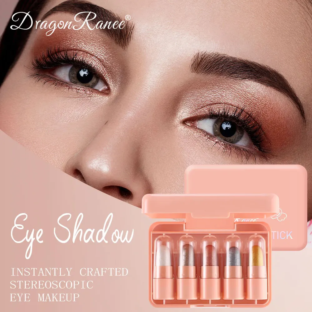 5Pcs Mini Eye Shadow Stick Set High Gloss Shimmer Pearl Eyeshadow Cream Brightening White Glittering Eye Makeup Cosmetics Kit