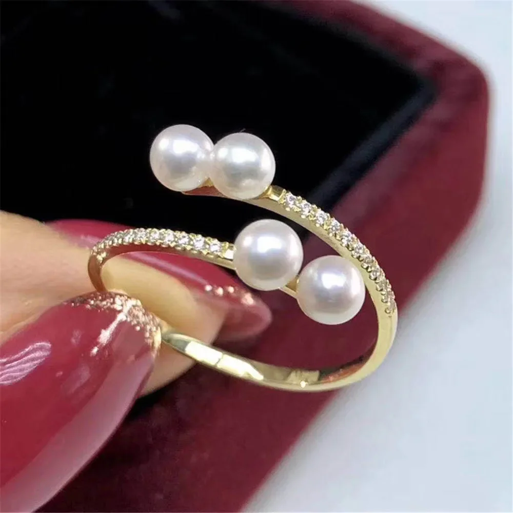 

Solid S925 Sterling Silver Pearl Ring Setting For Women DIY Handmade Adjustable Ring Material Fine Jewelry Accessories SJ013