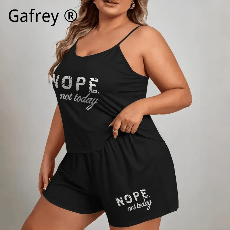 Hot Selling 5XL 3XL Plus Size Letter Print Pajama Set Women Camisole Shorts Two Piece Loose Wearable Outside Lounge Wear Summer view 3