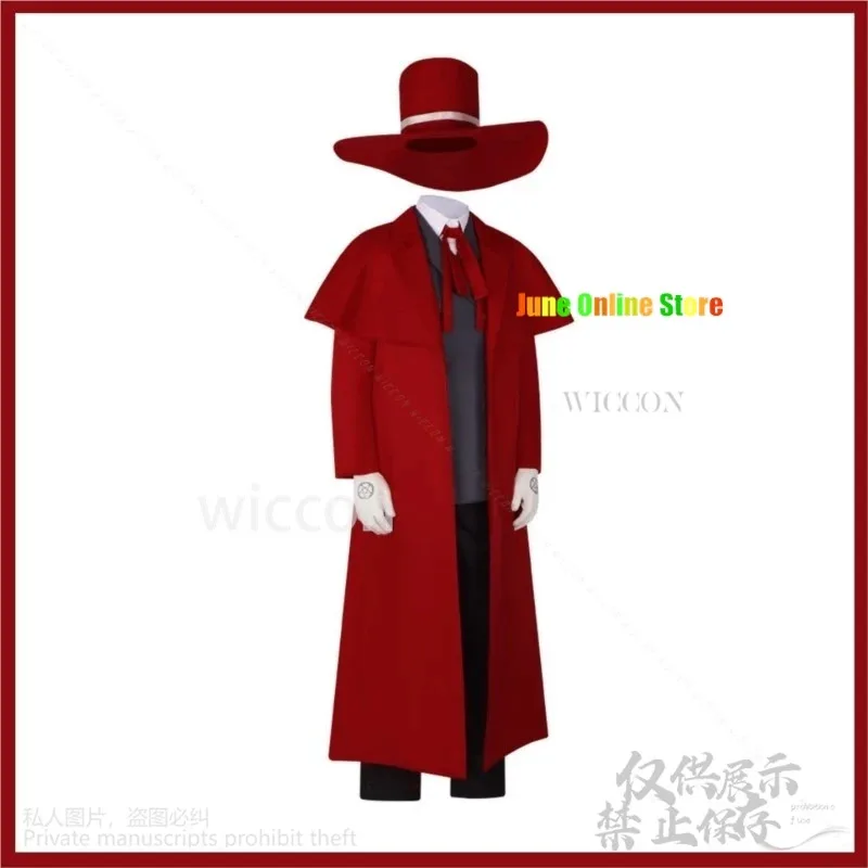 

asdh8@Anime Hellsing Alucard Cosplay Costume Red Uniform Long Cloak Coat Trench Hat Adult Man Halloween Christmas Party Suit Wig