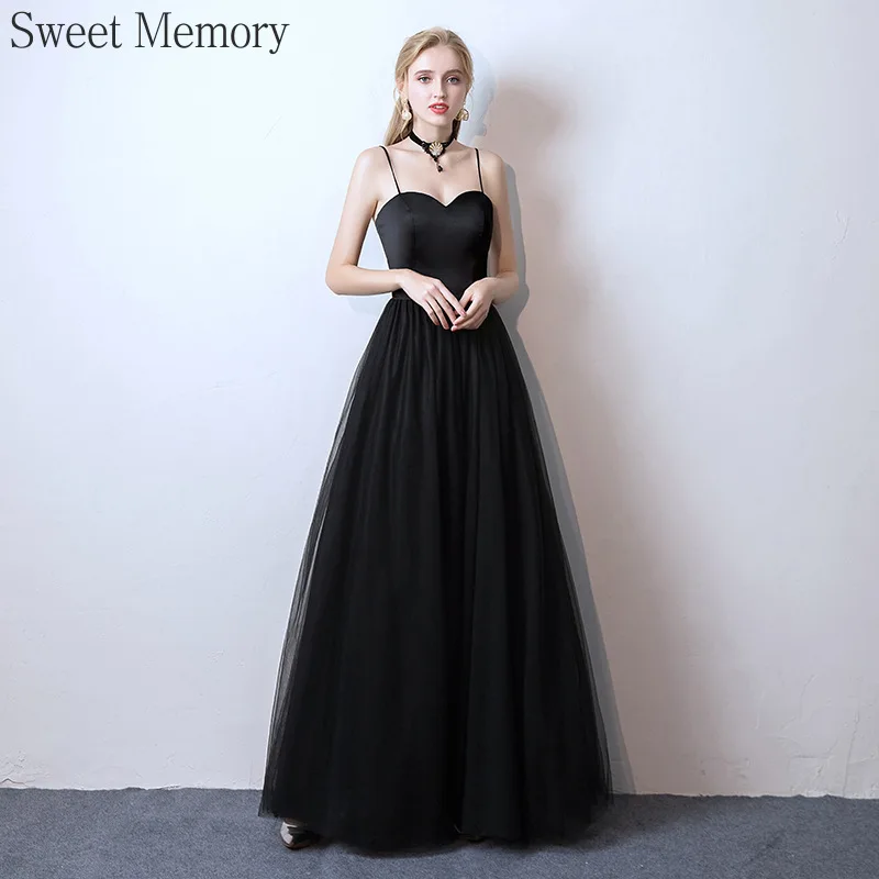 O120 Sweet Memory Black Long Dresses Birthday Party Dresses Banquet Hosting Performance Annual Evening Dress