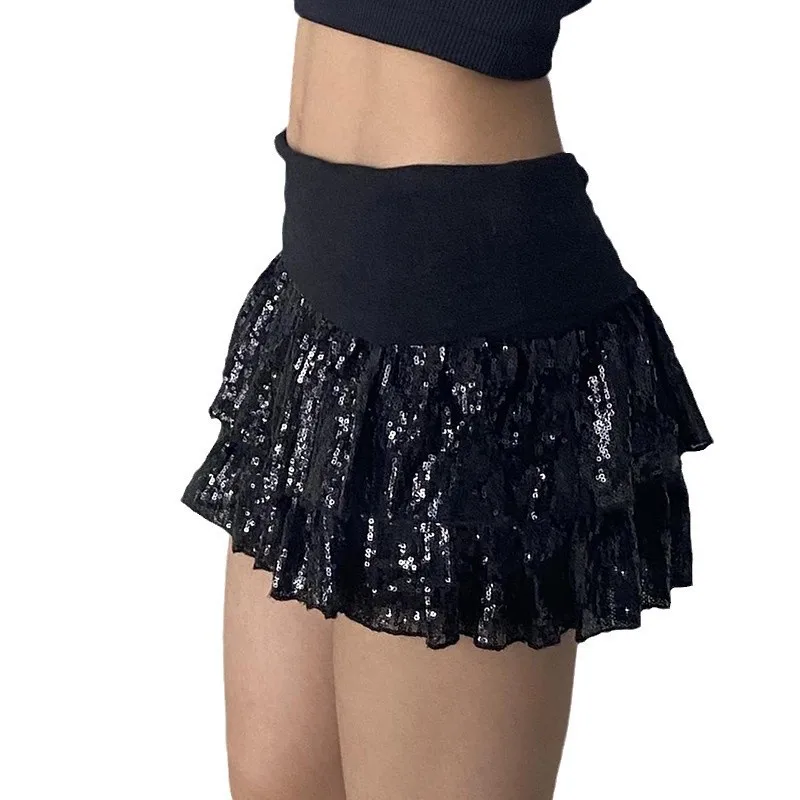 Midi Skirts For Women Ladies Mesh Cake Short Skirt Dance Performance Clothes Womens Sexy Lace Patchwork Pleated Mini Skirts