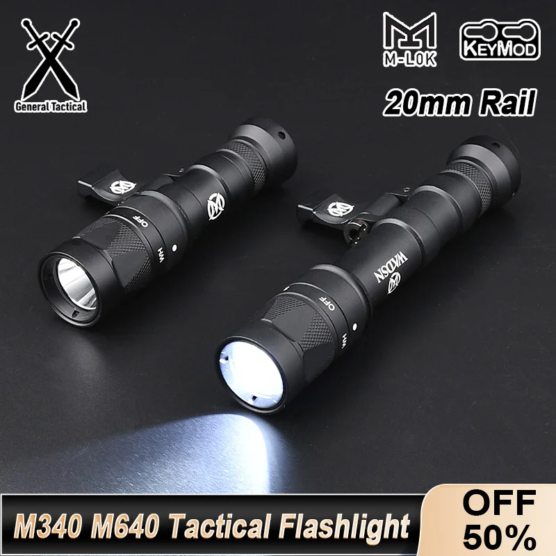 Tactical Airsoft Surefir M340 M640 Flashlight Fit 20mm Picatinny Rail MLOK  KEYMOD Hunting Weapon Light Mount Rifle