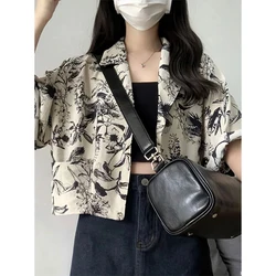 Mexzt Vintage Bloemenshirts Dames Print Korte Mouw Crop Blouses Zomer Streetwear Harajuku Koreaanse Losse Casual All Match Tops