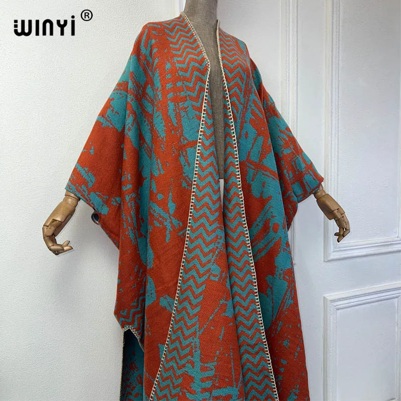 WINYI Africa Fashion NEW print Winter cardigan woman kimono  party dress Thick Warm Female abaya winter outfits for women coat