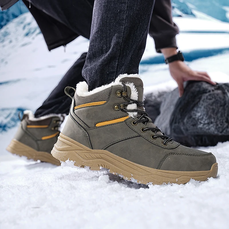 New Men Winter Snow Boots For Waterproof PU Leather Sneakers Super Warm Men\'s Boots Outdoor Male Hiking Boots Work Shoes Size 47