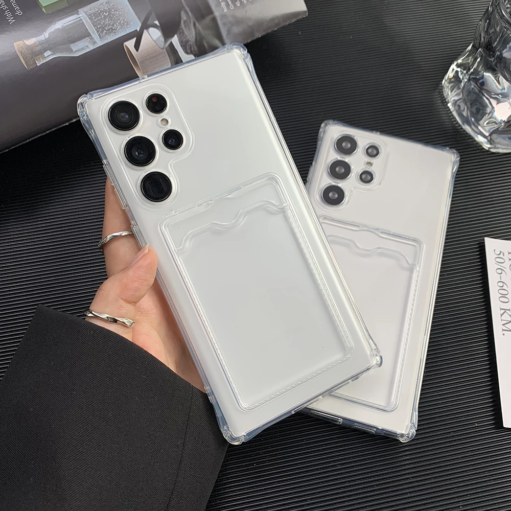 سيليكون حامل بطاقة جراب هاتف لسامسونج غالاكسي S25 الترا A56 5G A55 A54 A53 S24 FE S23 S22 زائد A52 فتحة للبطاقات غطاء Funda