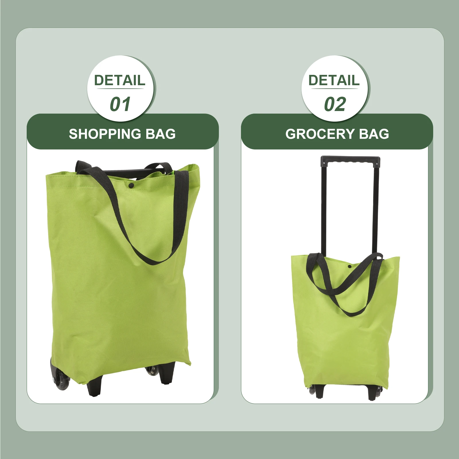 

Shopping Trolley Bag Foldable Lightweight Grocery Cart Smooth Rolling Wheels Large Capacity Reusable Shopping Storage Pouch