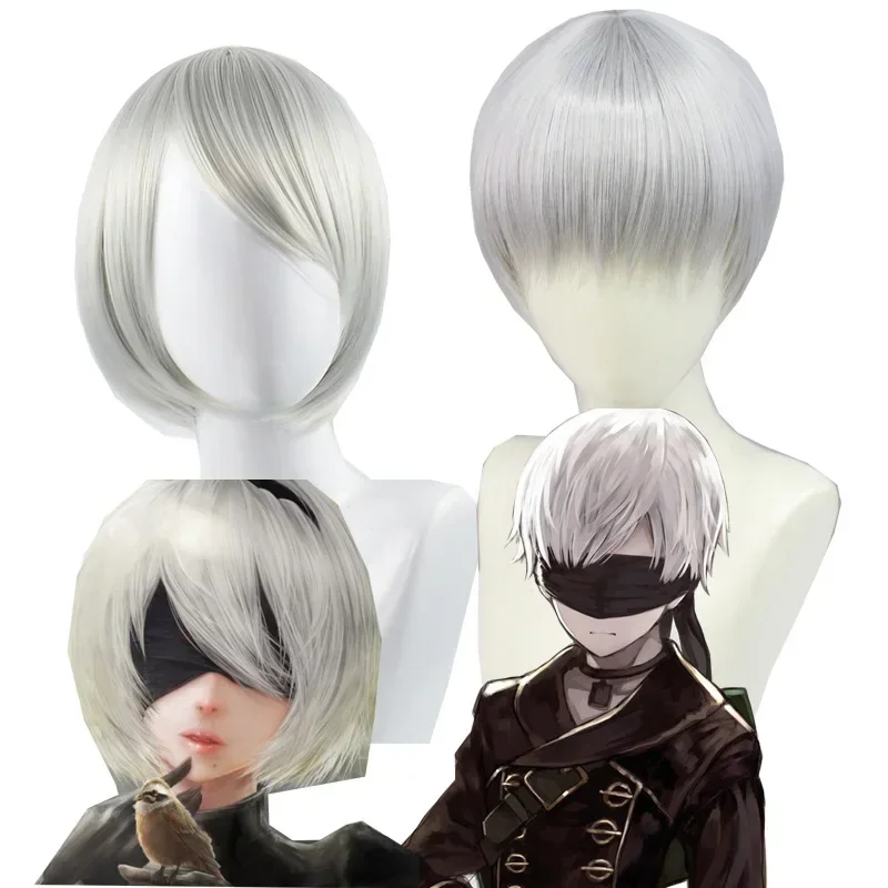 NieR: Automata 2B 9S Anime Cos Wig Silver Grey Short Straight Cosplay Synthetic Wig YoRHa No.9 Model S Wig