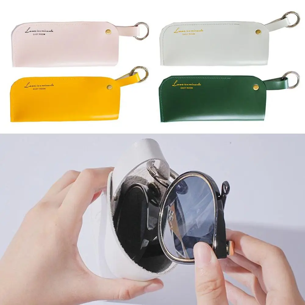 

PU Leather Sunglasses Storage Bag with Keyring Durable Sunglasses Pouch Portable Solid Color Hanging Sunglasses