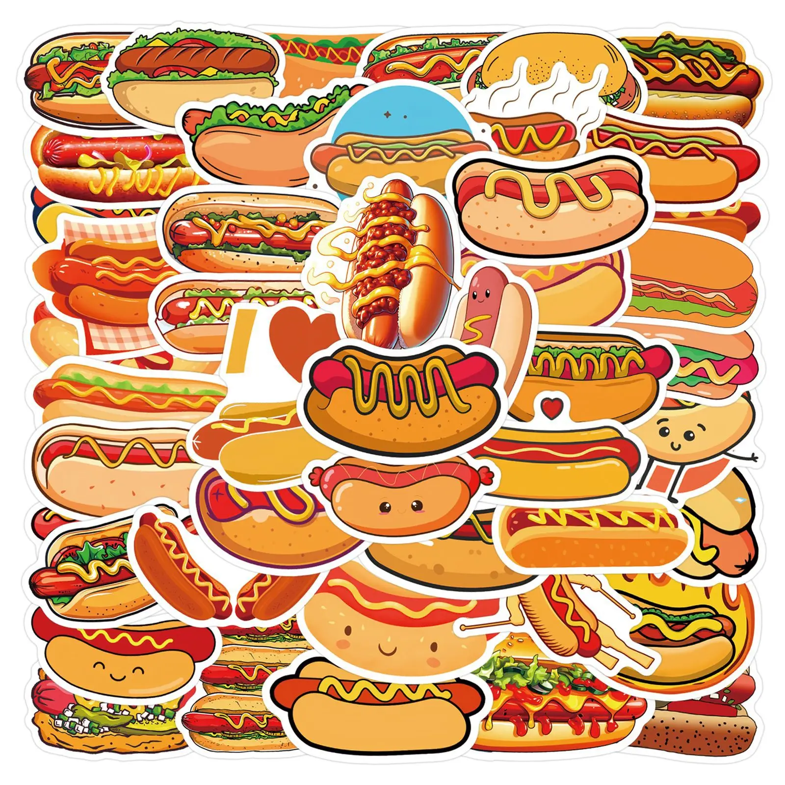 

55PCS Hot dog Graffiti Stickers Funny Food Decoration Cartoon Children's Toys Suitcase Fridge Laptop Guitar Car Bike Decals