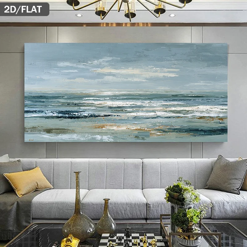 

1pc Modern Frameless Seascape Canvas Painting Colors Abstract Ocean Wall Art for Living Room, Bedroom 2D Flat Decorate