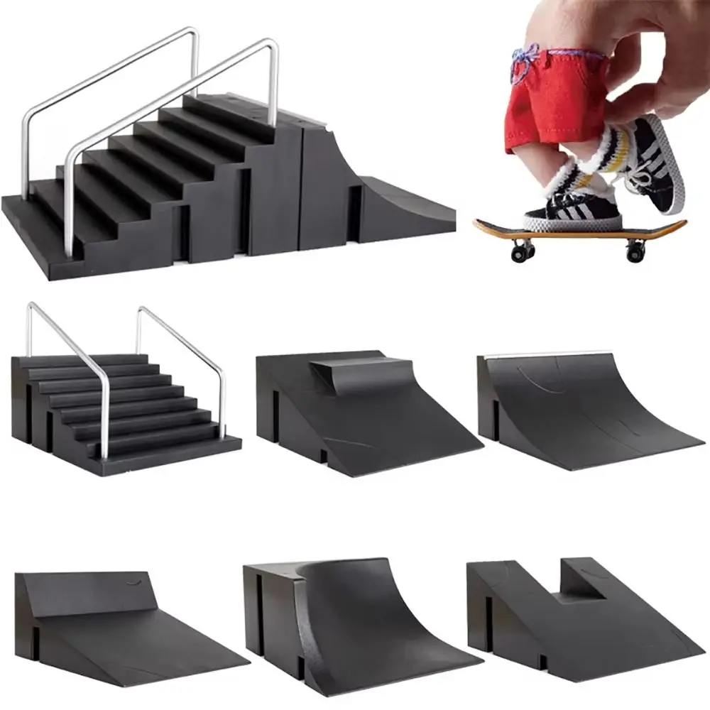 1Set Skate Toy Fingers Training Skate Park Ramp Set Funny Black Tech Practice Deck Plastic Finger Skateboards Extreme Sport