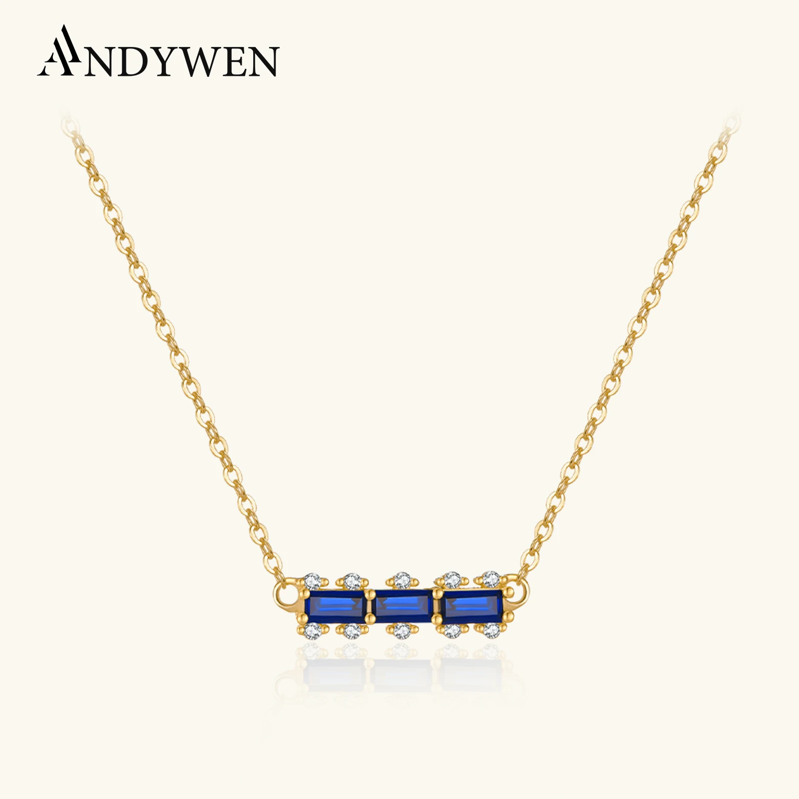 

ANDYWEN 925 Sterling Silver Gold Sapphire Blue Line Pendant Women Winter Choker Necklace 2024 Party Rock Punk Jewels