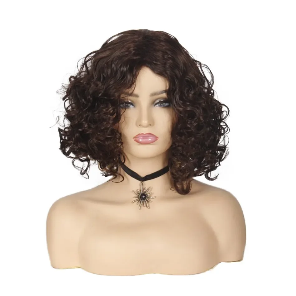 Short Wig Curly Synthetic Wigs for Blonde Mixed Brown African Hairstyle Women Wigs Hair Cosplay 2Colors