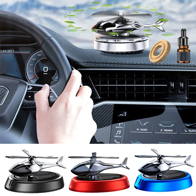 

Car Air Freshener Helicopter Solar Rotating Aroma Diffuser Alloy Perfume Bottle Holder Ornament Auto Interior Decor Accessories